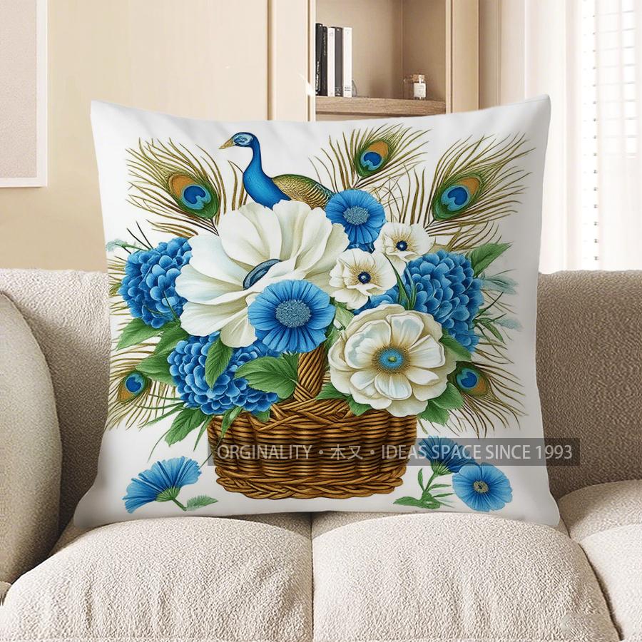 

Home Decor Peacock & Roses Floral Design Throw Pillow Pattern Cushion Cover Suitable For Sofa Bedroom Car Pillow Cover 40x40cm