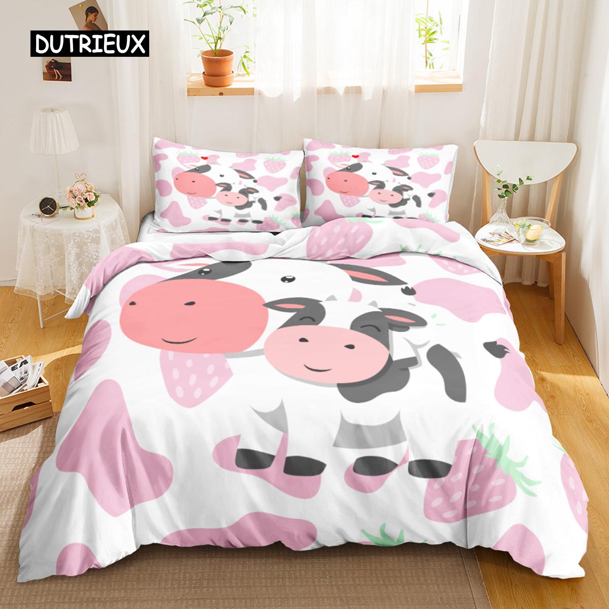 

Cow Printed Design Comforter Cover Animal Cow Doodle Cartoon Drawing Farming Husbandry Sunflower Polyester Bed Linen Package Single Size Queen Size EU single(135x200cm)