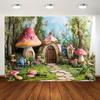 2D Verzauberter Wald Wandteppich, Magisches Pilzhaus Wandbehang für Ästhetische Raumdekoration