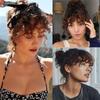 Synthetic Clip In Bangs Extension Wool Curl Fake Bangs For Women Curly Bangs In Front Fringe Hair Extension Heat Resistant Fiber