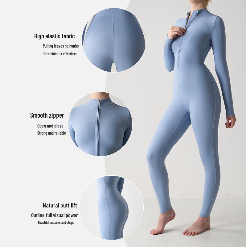 European-American Long Sleeve Nude Yoga Jumpsuit for High-Intensity Fitness, Style 8306