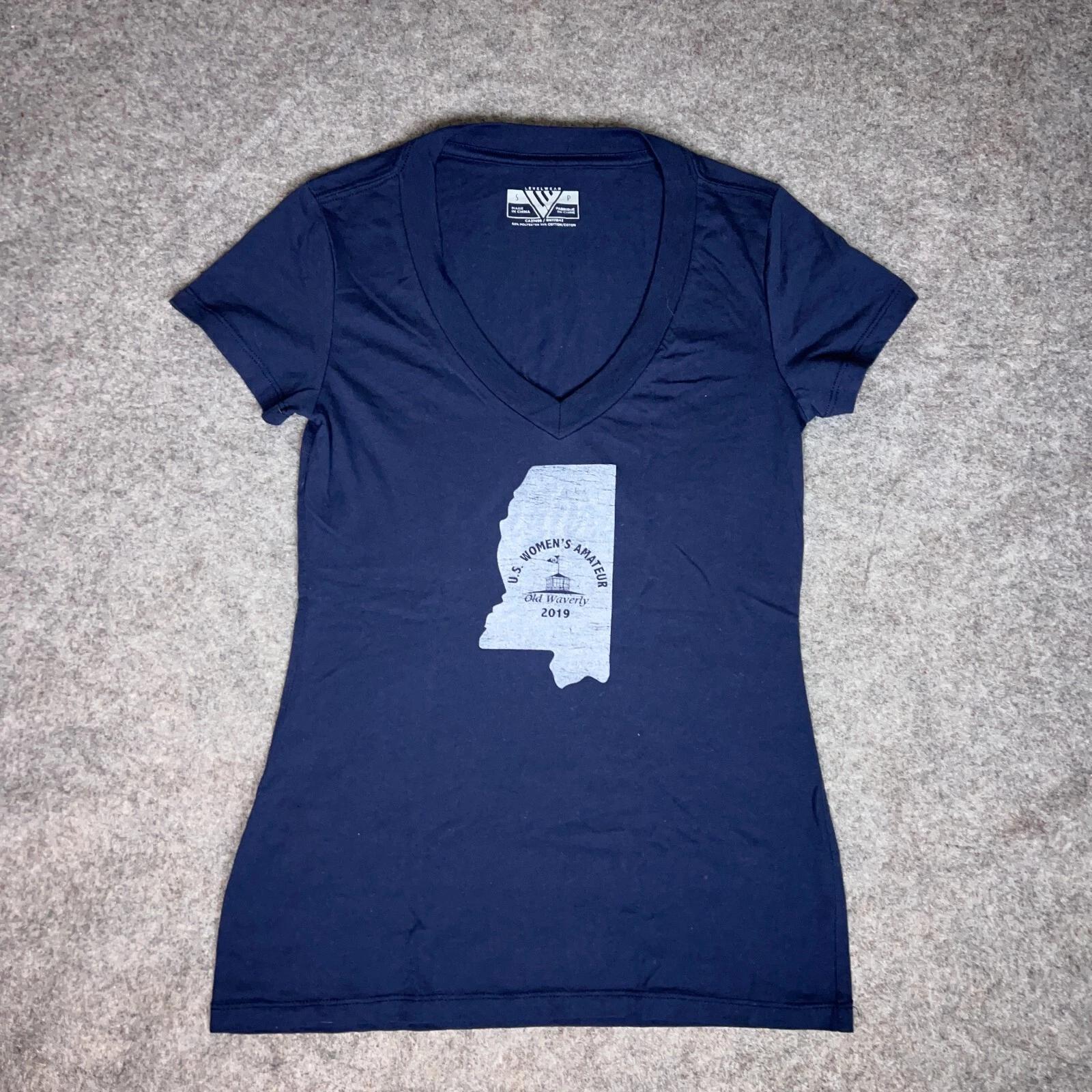 Levelwear Womens Shirt Small Blue Short Sleeve Tee V Neck Graphic Mississippi S
