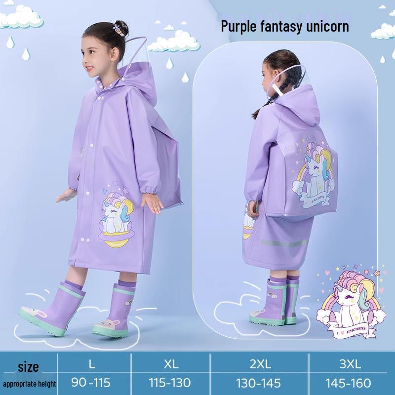 

Size L Kids Rainproof Poncho for 8-Year-Olds - One-Piece Raincoat with Backpack Space for School L