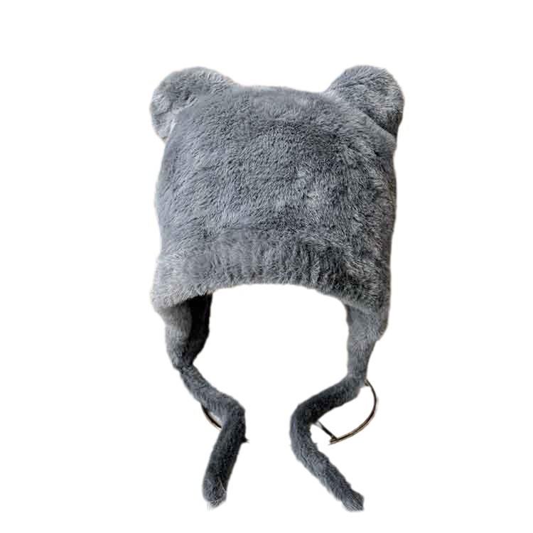 Autumn and winter imitation mink velvet soft ear protector hat to keep warm and show the face small knitted fluffy hat cute bear pullover hat