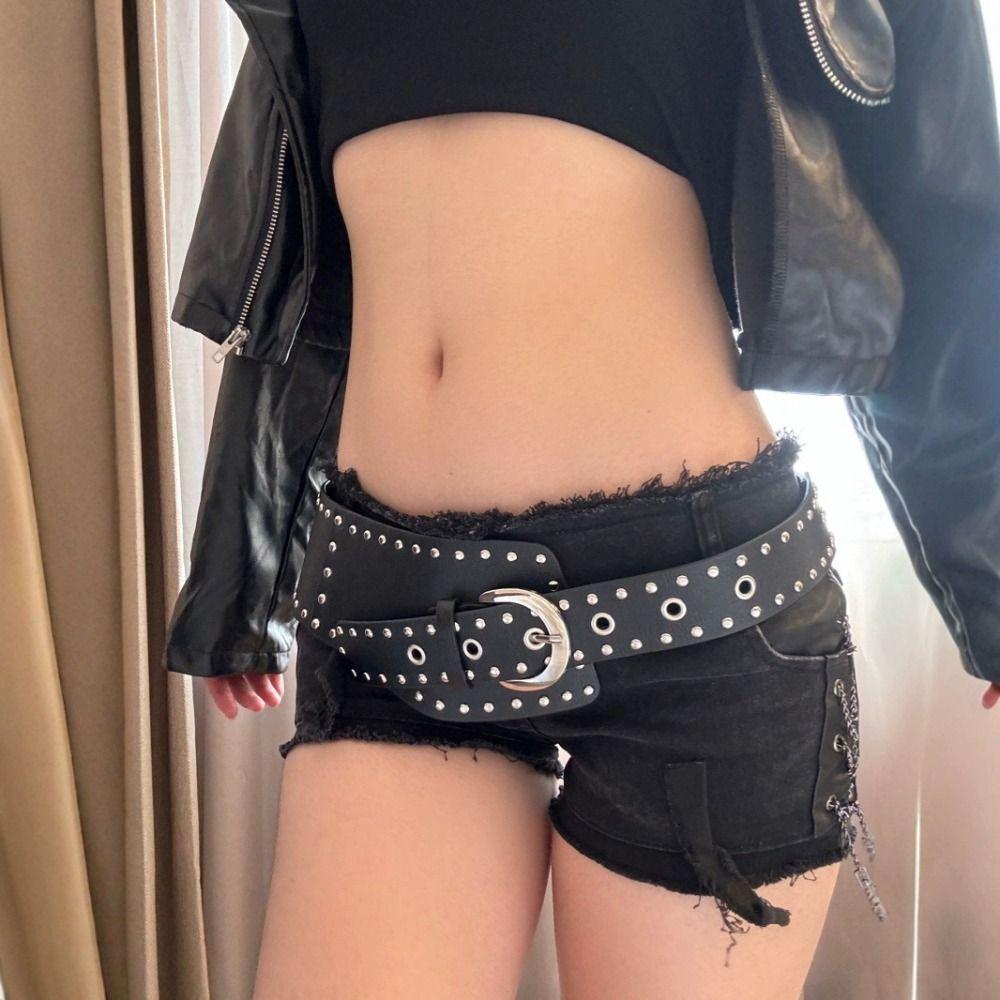 Punk Style Rivet Waist Belt Designer Dress Jeans Belt Heavy-Duty Wide Women's Belt  Streetwear