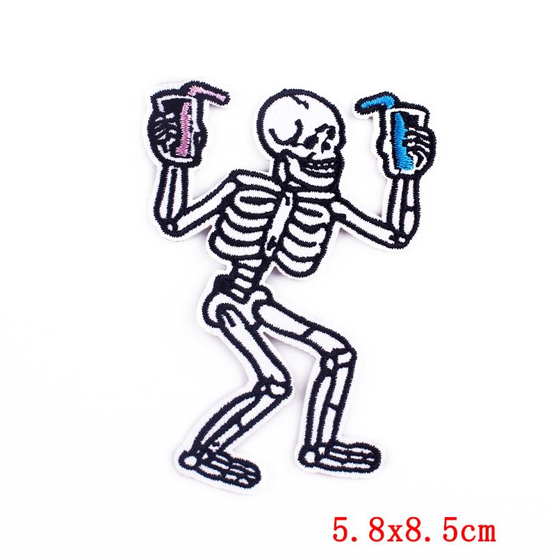 Horror Skull Patch Punk /Letter Embroidered Sew Patch Jackets Backpack Diy Iron On Patches For Clothing Ironing /Stickers 