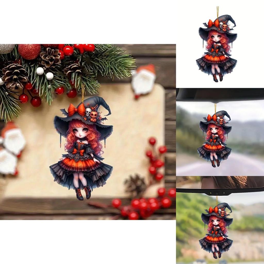 Cartoon Girl Acrylic Car Pendant Halloween Decor Cute Girl Car Ornament For Vehicle Interior