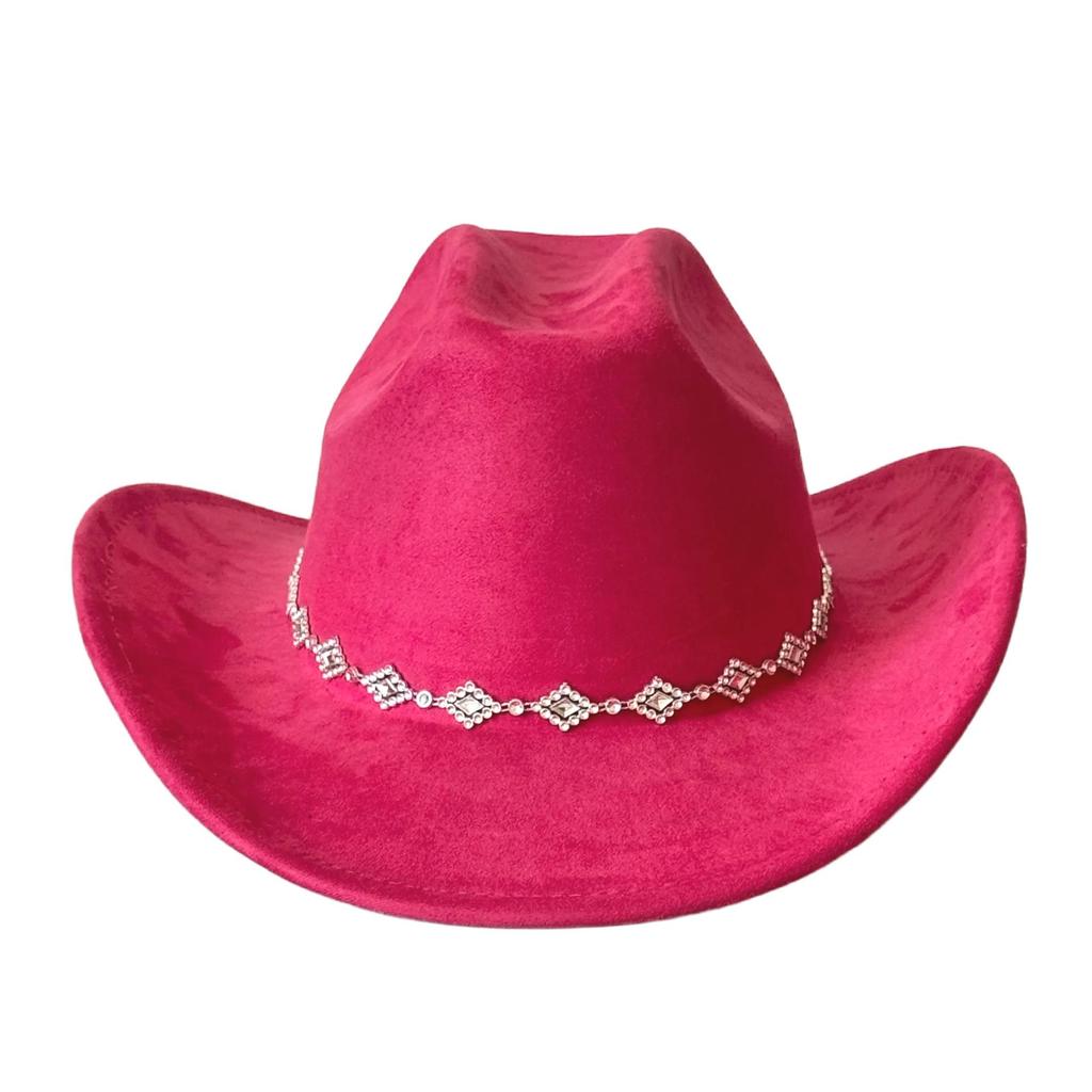 Rhombus Rhinestone Suede Cowboy Hat - Upturned Brim, Fluffy Design, Perfect for Parties or Gifts
