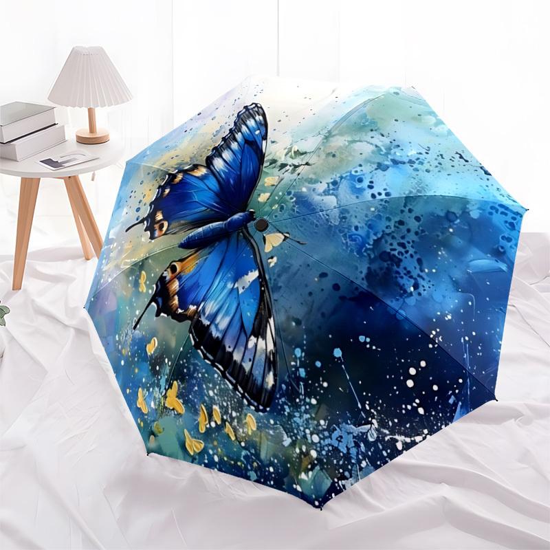 1pc Butterfly Watercolor Auto Folding Umbrella, Sturdy And Durable Automatic Folding Umbrella with 8 Ribs, Convenient for Outdoor Use192