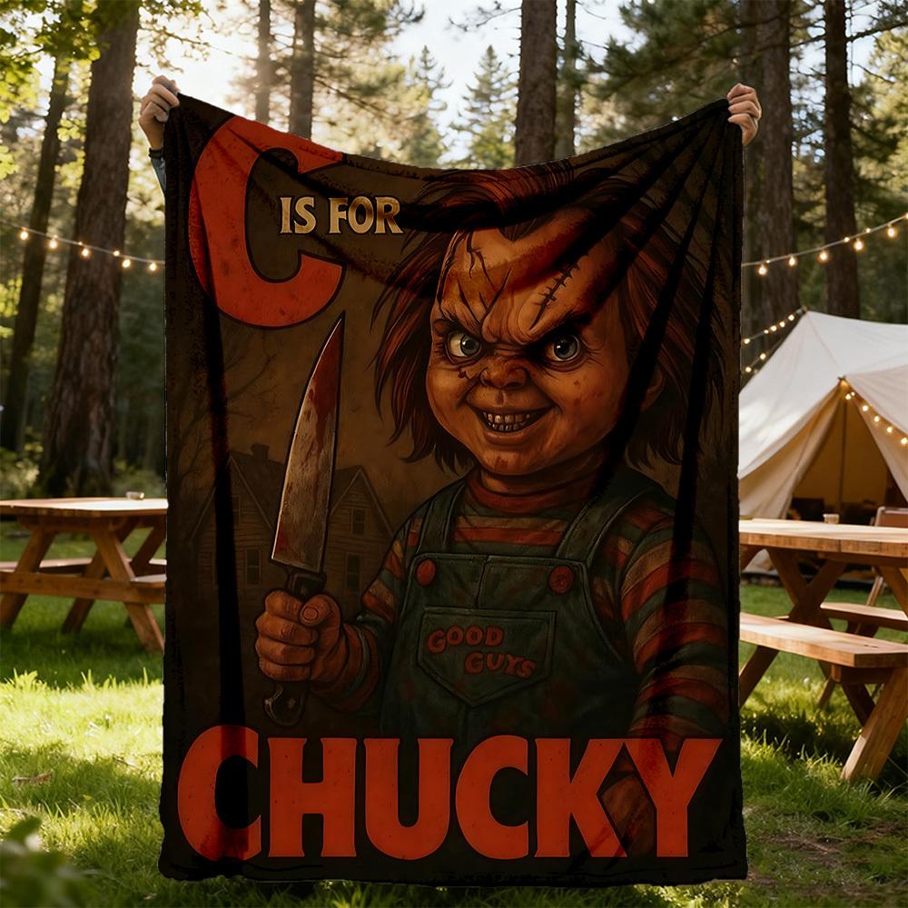 1pc Horror Doll Outdoor Blanket Lightweight Flannel, Soft & Warm, All Season Use for Sofa, Outdoor, Camping, Living Room, Office, Chair