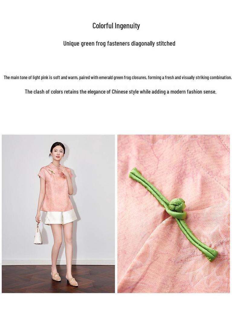 Cool Feel Xiangyun Yarn Top - Chinese Zen Retro Pan Kou Shirt for Women