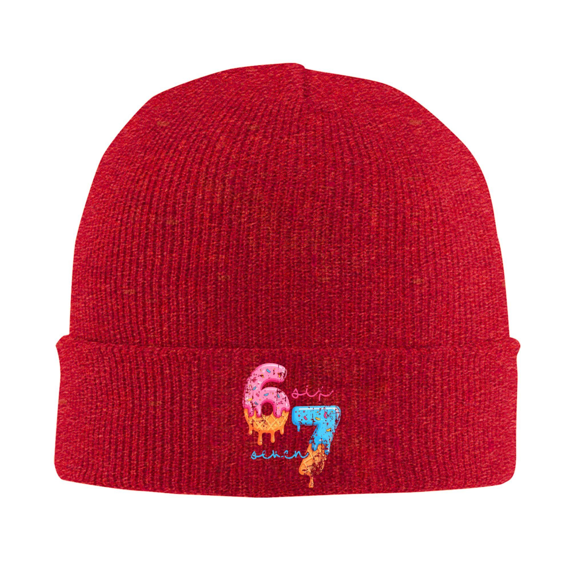 

67 Six Seven 6 7 Meme Design Funny Gen Alpha Beanie Hats Bonnet Hats Unisex Street Gym Knitting Hat Autumn Winter Design Caps One Size