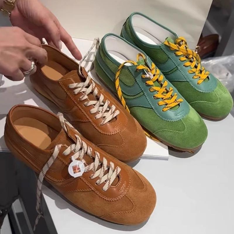 Green Retro German Training Shoes Women's 2025 New Summer Breathable Thin Versatile Height-increasing Flat-bottomed Sports and Leisure Shoes