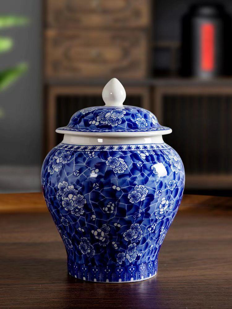Blue and White Porcelain Ceramic Tea Pot General Can Sealed Storage Tank Small Storage Tea Pot Container Organizer Box