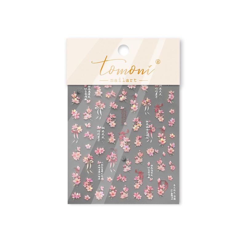 

Тисненые японские наклейки для ногтей «Цветущий персик» - Весенний стиль, украшения для нейл-арта