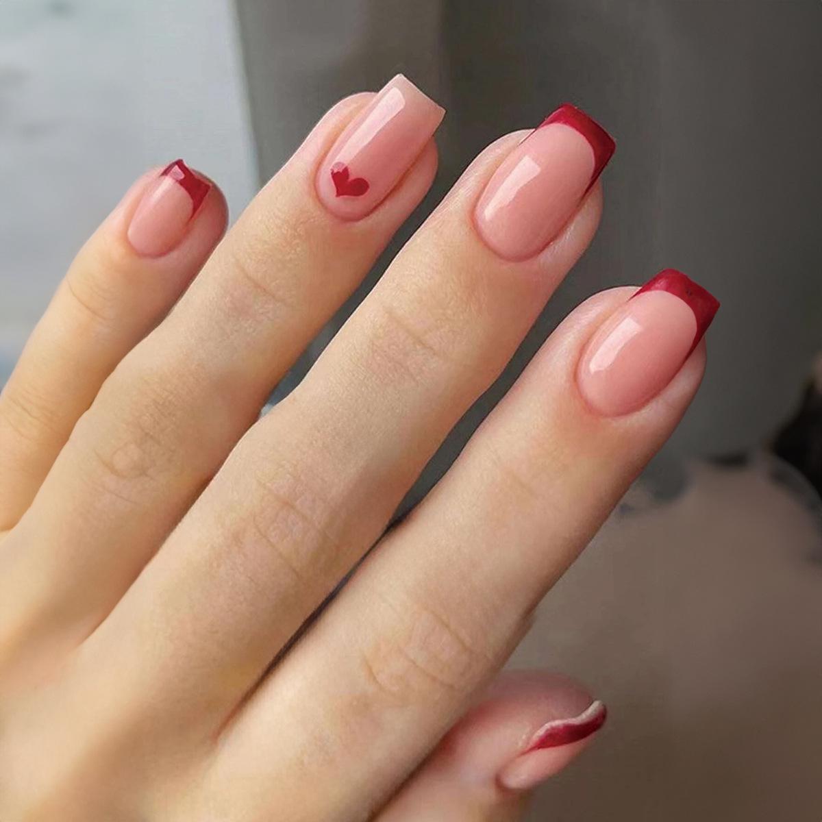 

Valentine s Day Wearable French Edge Heart Rectangle Nail Art Set