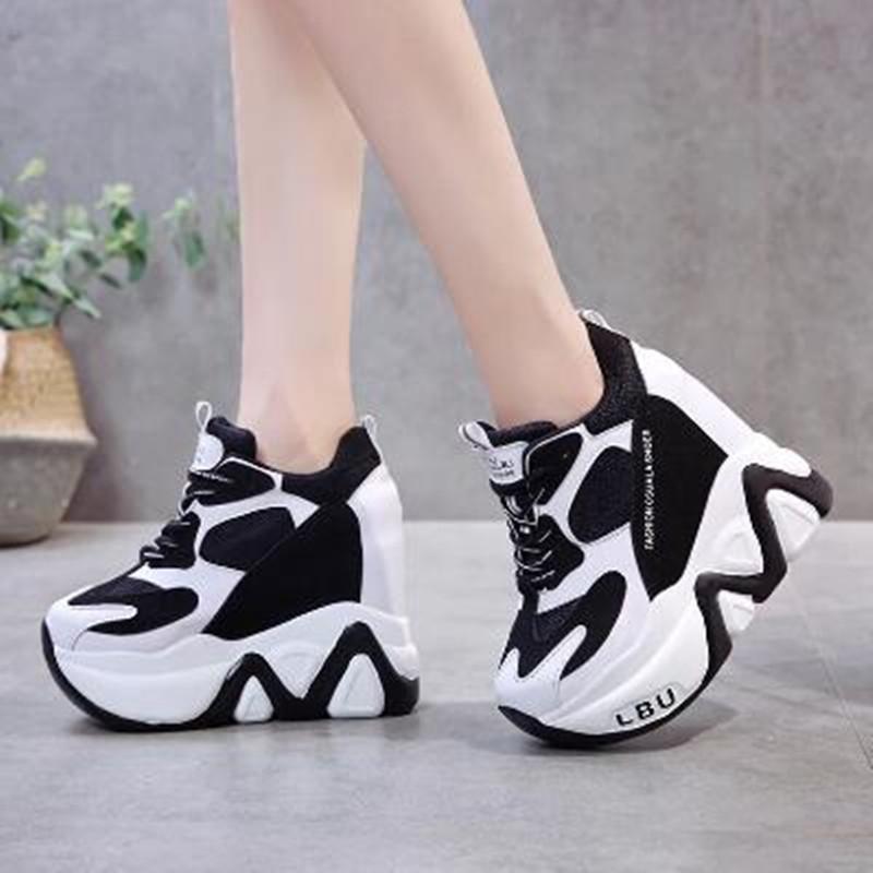 High-Quality Trainers Sneakers Women High Platform Shoes New Breathable Women Height Increasing Shoes 12.5CM Thick Sole Woman