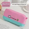 Large Capacity Color-Blocked Kitten & Clover Embroidery Pencil Case