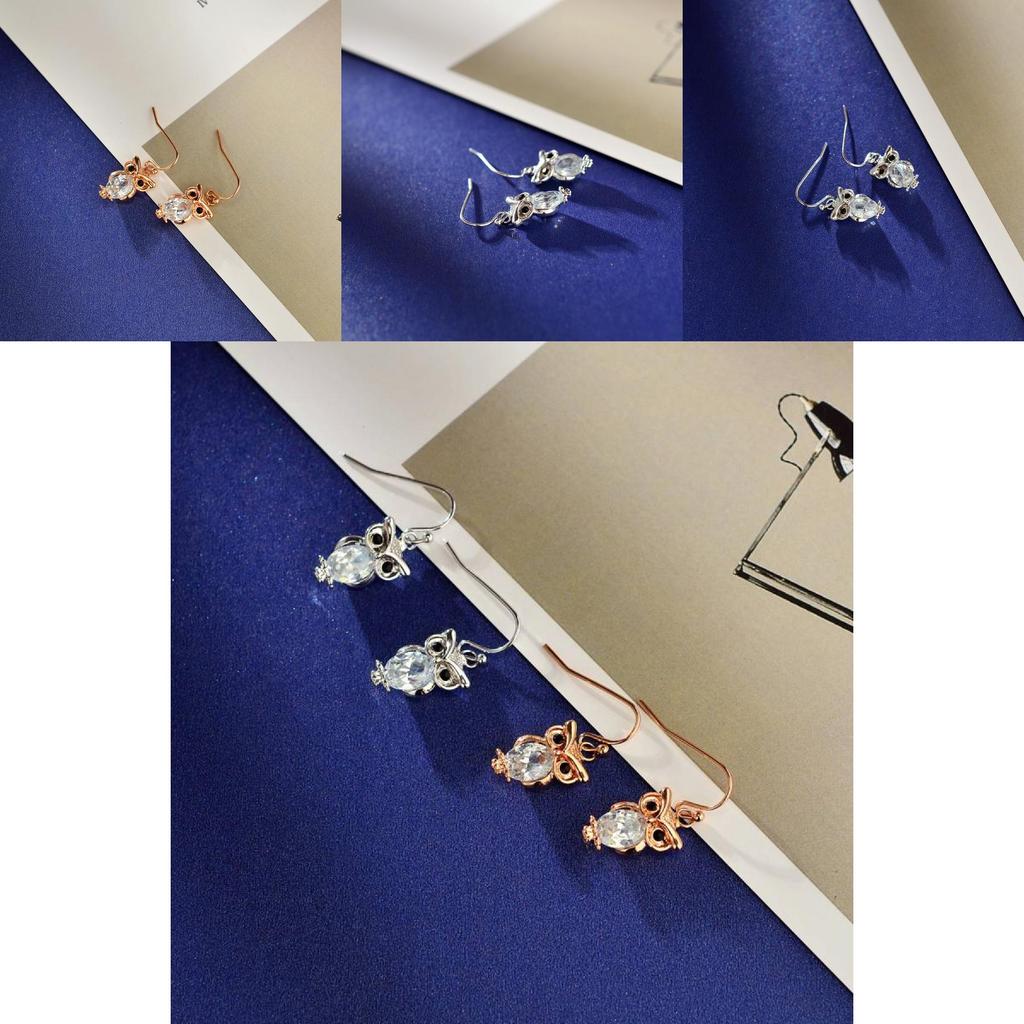 Elegant Rose Gold And Zirconia Owl Stud Earrings For Women Fashionable Animal Style