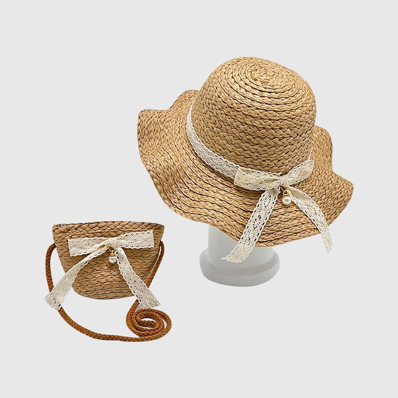 Summer little girl big eaves sunshade straw hat female treasure summer princess beach sun protection sun fisherman children's hat bag