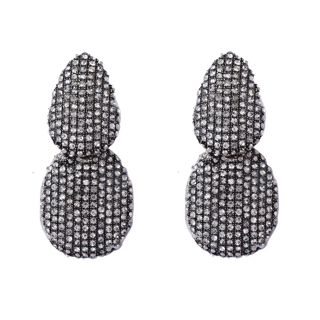 European and American Exquisite Light Luxury High-end Design Sense Alloy Geometry Full Diamond Temperament Sense Earrings Banquet Party Woman