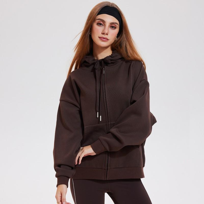 Womens Oversized Hooded Zip-Up Fleece-Lined Sweatshirt Winter Warm Casual Outerwear