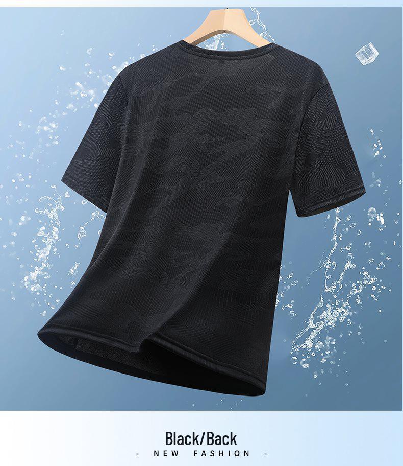 Ice Silk Men's T-Shirt: T-pattern, Nylon Crotch, Short Sleeve, Lightweight, Casual Sportswear, Youth Fashion.