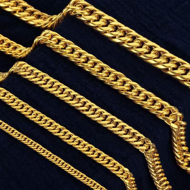 Men's Imitation Gold Boss Chain Whip Bracelet with Long-Lasting Color Retention - Stylish and Domineering Fashion Accessory.