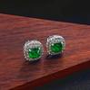 Explosive Colored Treasure Princess Square Bag Cultivation Emerald Full Diamond Stud Earrings High Carbon Diamond Stud Earrings