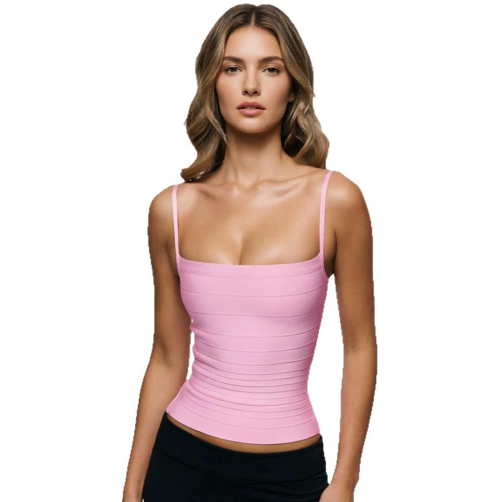 Yi Zhi Lian Women's European & American Strappy Ribbed Bandage Tank Top - Slimming, Sexy, Backless, Stretchy, Versatile Resort Wear