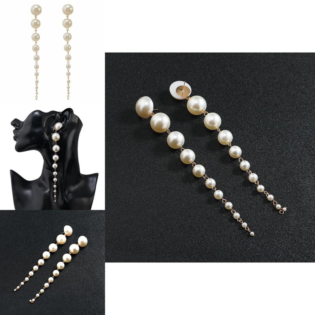 Pearl Long Dangle Earrings For Women With Elegant Office Wear Accessory