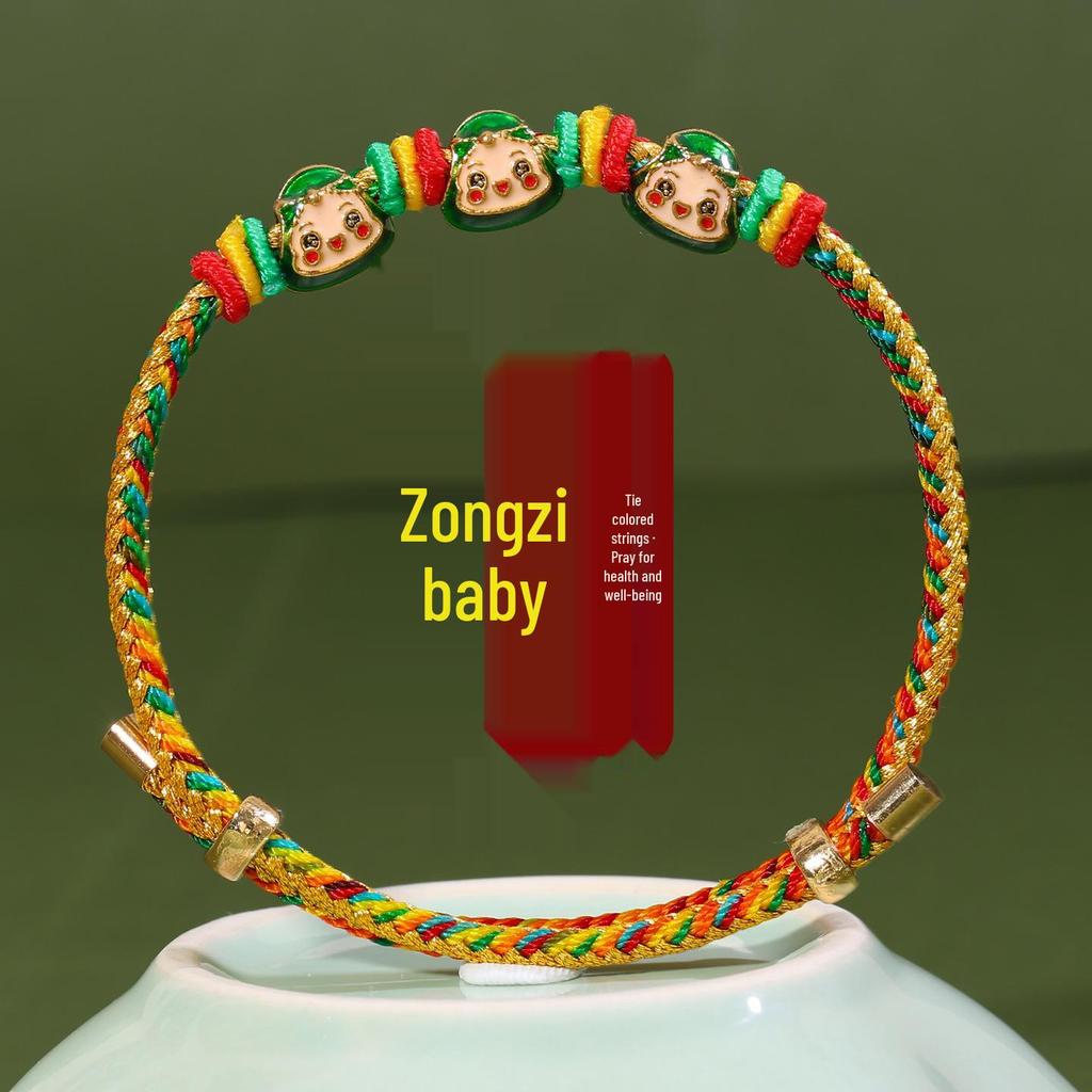 Dragon Boat Festival Five-Color Zongzi Bracelet – Handmade Ethnic Style Wristband for Kids & Adults.