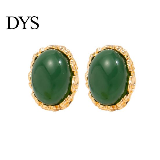 Boho Chic Fashion Earrings 1 Pair Vintage Oval Stud for Women, Retro Statement Commuter Accessories Office Gemstone Earrings, Gold Frame Chunky Stone