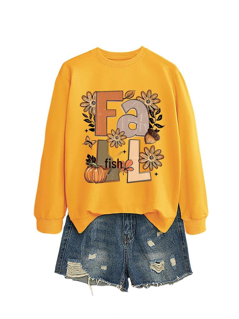 Versatile Women's Fall Pine Cone Pumpkin Round Neck Hoodie