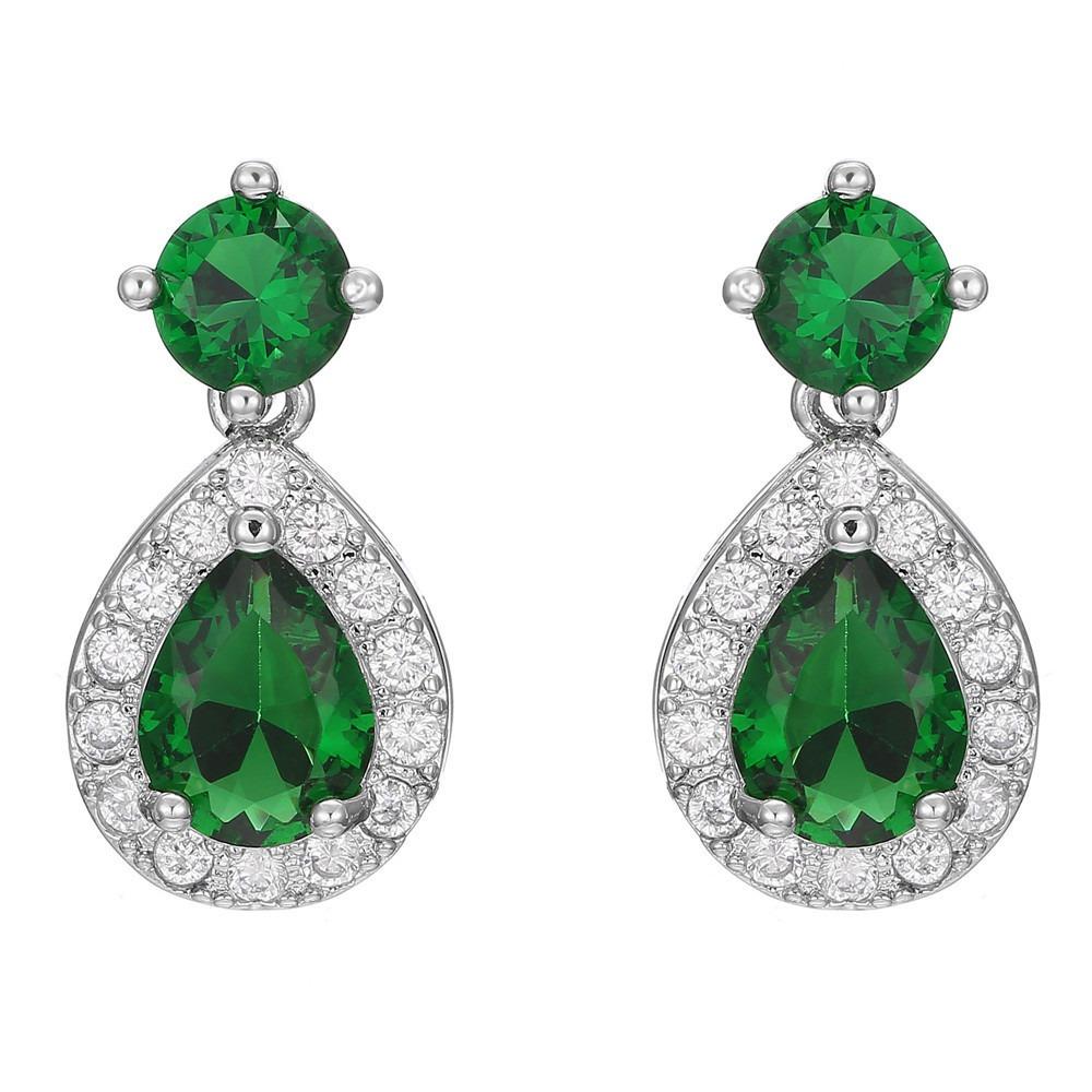 

Elegant Drop Earrings with Twin Emerald and Diamond Accents Green Crystal Dangle Jewelry