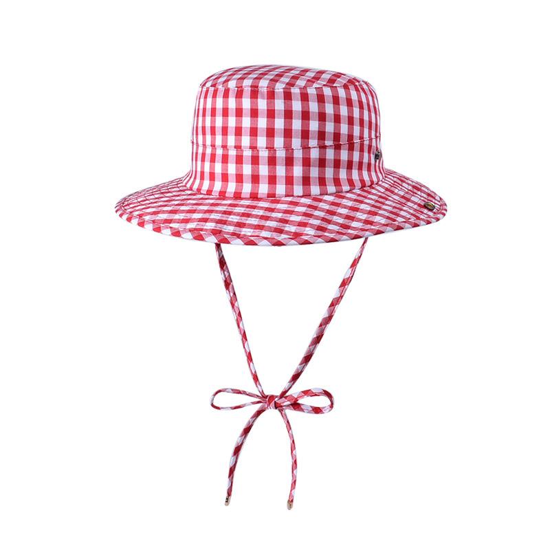 

Весна-лето Кепка для альпинизма с большими полями, клетчатая, со шнуровкой, рыболовная шляпа, солнцезащитный козырек и шляпа с защитой от солнца для женщин красный