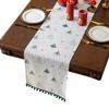 Festive Pine Tree Table Runner Holiday Decor Printed Heatproof Faux Linen Dining Table Cover