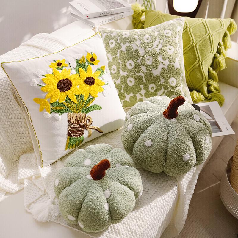 Covers Soft Plush Pumpkin Bohemian Green Knitted Pillow Covers with Tassels Floral Embroidery Cushion Pillow Home Decor Pillows