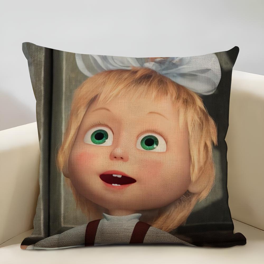 Poszewka na poduszkę Masha i Niedźwiedź Domowa Dekoracja Lniana Poszewka na Poduszkę Sofy: Przyjazna dla skóry i oddychająca z niewidocznym zamkiem błyskawicznym