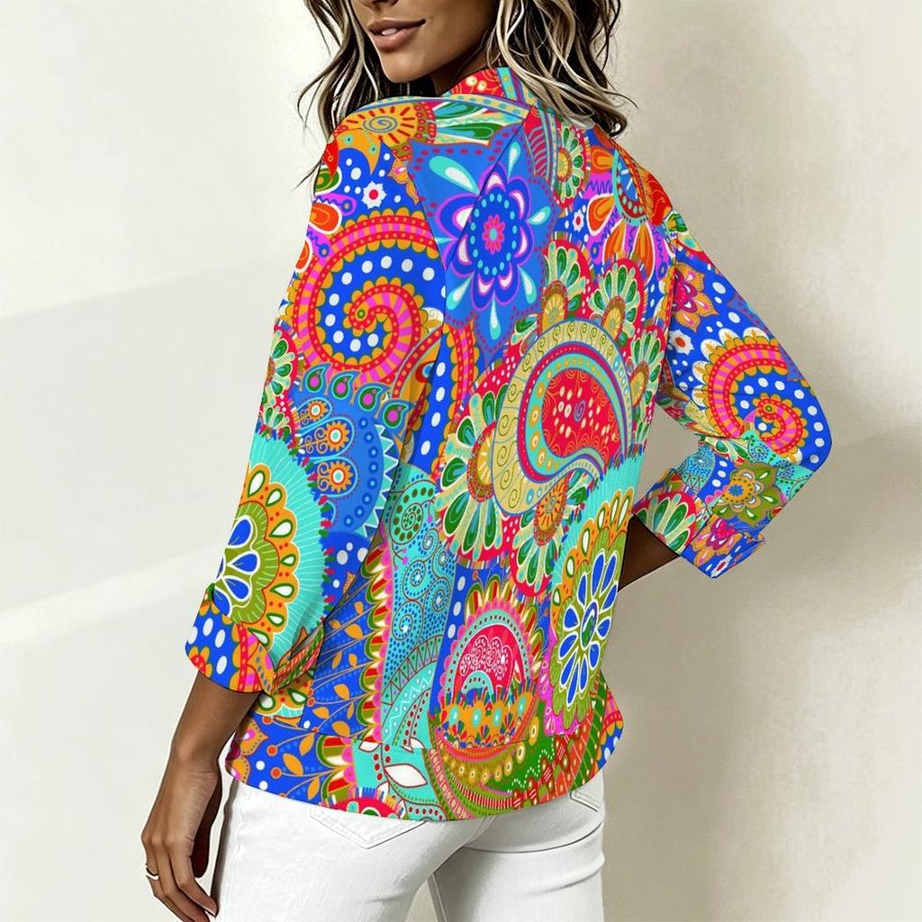 Women Oversized Long Sleeve T Shirt Abstract Wave Printed Casual Loose Daily Wear Blouse
