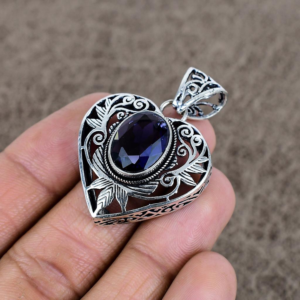 Amethyst Gemstone Handmade 925 Sterling Silver Jewelry Pendant 1.77" KKG-9
