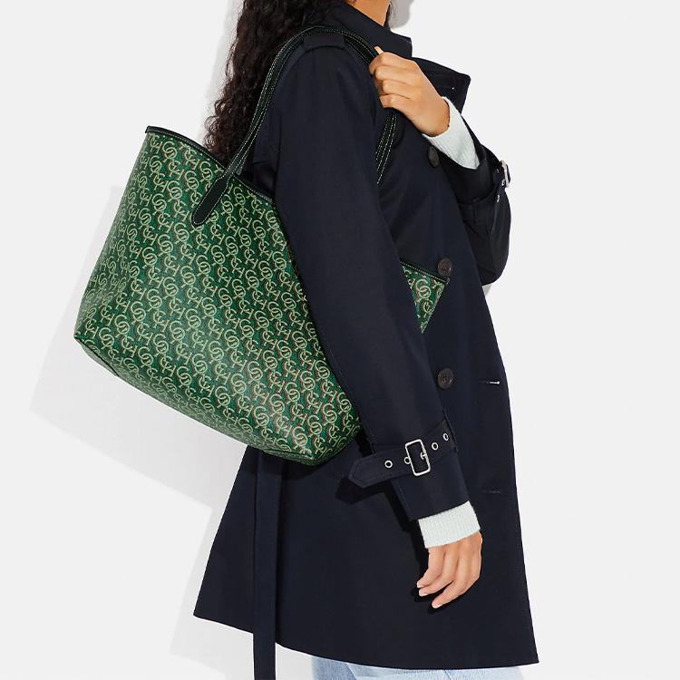 New COACH City Printed Coated Canvas With Smooth Leather Tote Bag, Shopping Bag, Handbag, Shoulder Bag Women's Green CF342-IMGRN