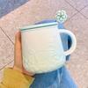 Relief Mug High Value Ceramic Cup with Lid with Spoon Office Water Cup for Women Breakfast Cup Souvenir Gift