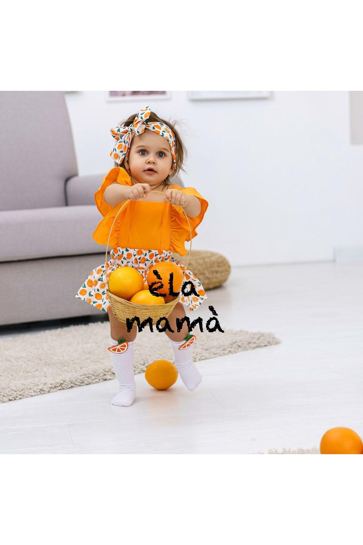 

Girl Orange Patterned Overalls Bandana Orange Socks 3-Piece Set 6-9 AY помаранчевий