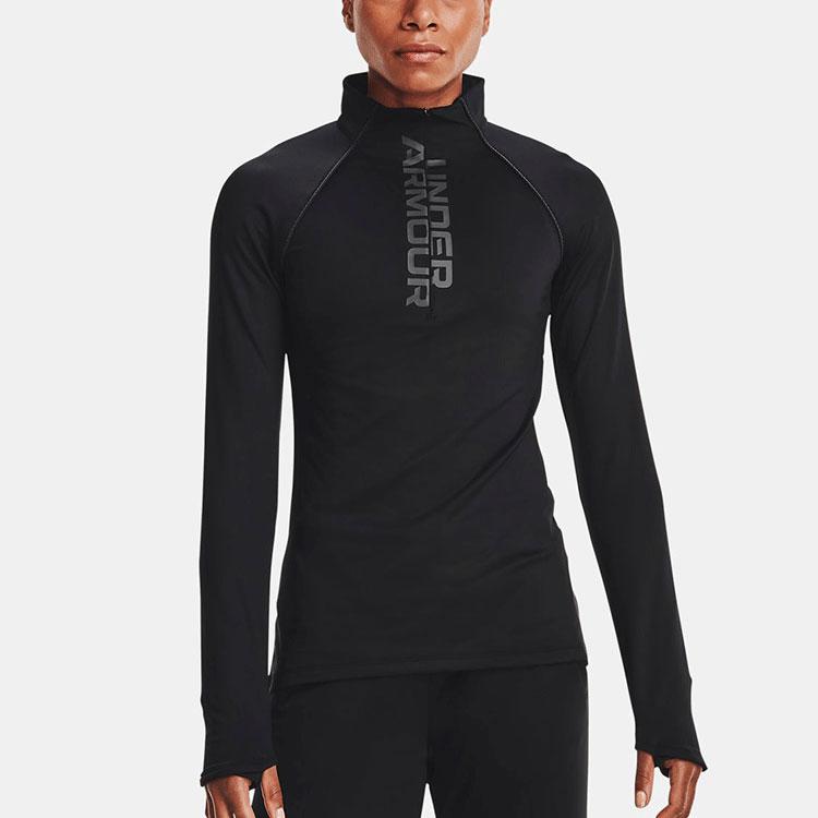 Under Armour Solid Color 1/2 Zip Training Sports Printed Fitted Raglan Sleeve T-Shirt Women Tops Black 1365782-001