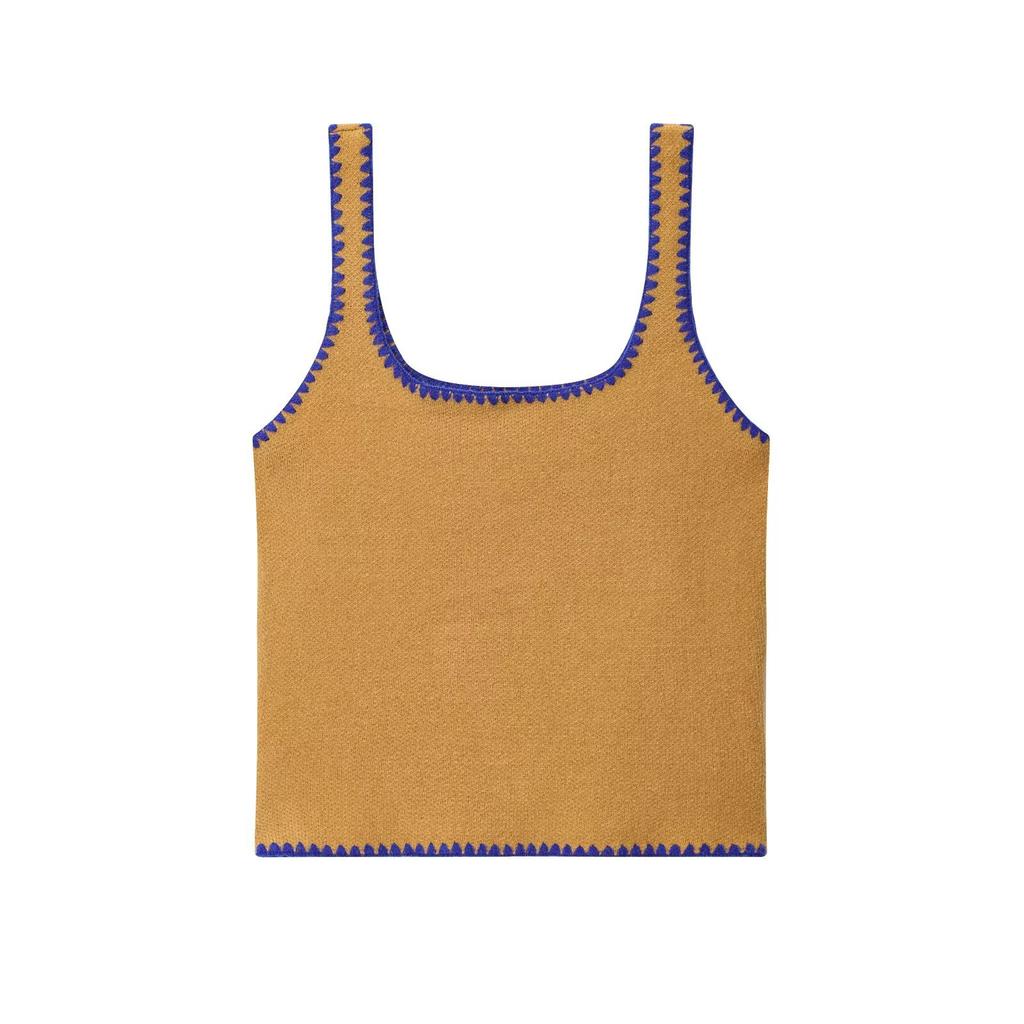 European and American French Women's Clothing Contrasting Color Embroidered Knitted Top 2142105