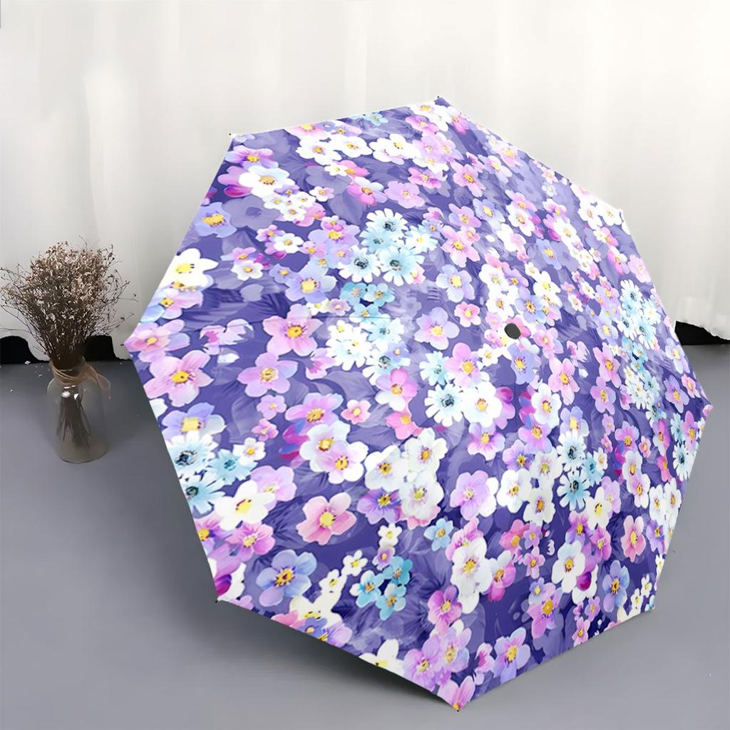 Automatic Open/Close Umbrella with Floral Pattern - Purple Floral Umbrella, Compact Folding Design, Sturdy 8-Rib Shaft, Windpr