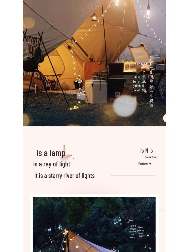 Frosted Bubble Ball, Star, and Cherry Blossom String Lights for Outdoor Camping Tent Decor