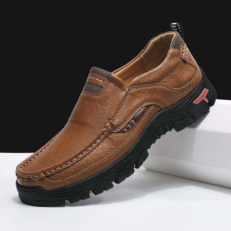 Yuyin Artisan Made Genuine Leather Men Shoes Daily Outside Slip On Loafer Shoes Men Shoes Flats Moccasin Shoes Walking Footwear Anti-Skid