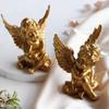 Set of 2 Resin Cherub Angel Figurines – Gold & White Angel Statues for Home and Garden Decor